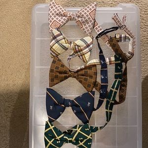 VINTAGE! Homemade bow ties, 5, hook clasp neck strap, various colors